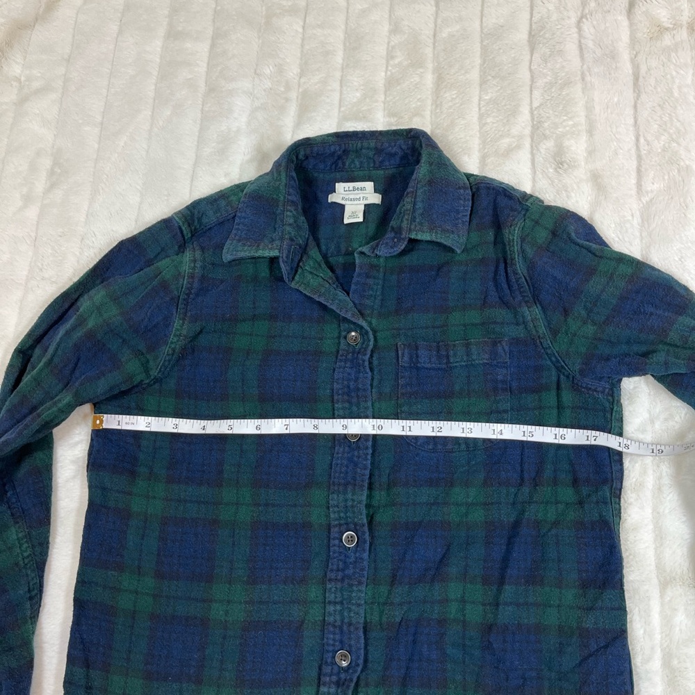 L.L. Bean XSP Blue Green Plaid Flannel Preppy Fall Winter Button Shirt Casual - Picture 4 of 7